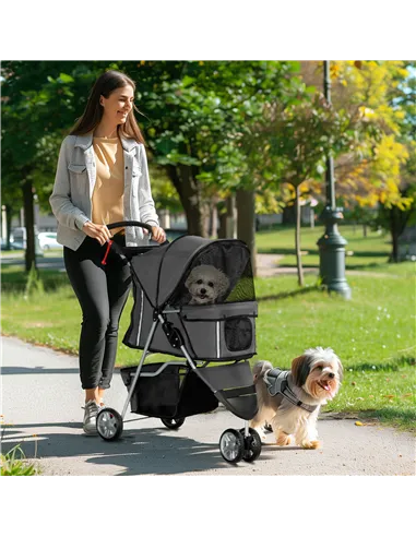 PawHut 3 Wheel Pet Stroller for Small and Miniature Dogs, Charcoal Grey