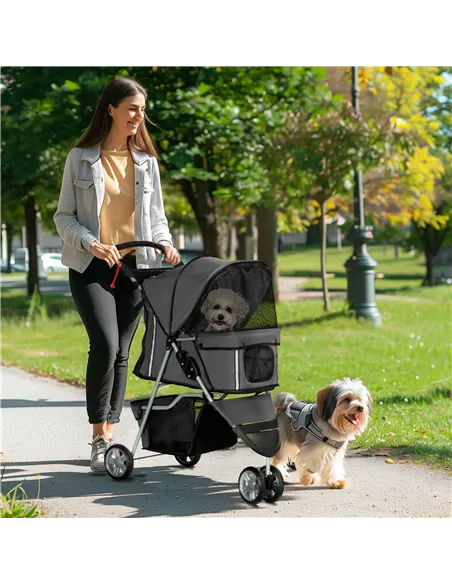 PawHut 3 Wheel Pet Stroller for Small and Miniature Dogs, Charcoal Grey