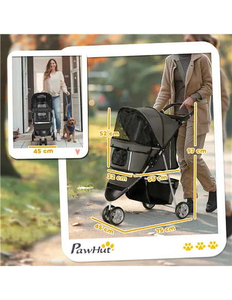 PawHut 3 Wheel Pet Stroller for Small and Miniature Dogs, Charcoal Grey