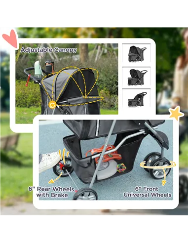 PawHut 3 Wheel Pet Stroller for Small and Miniature Dogs, Charcoal Grey