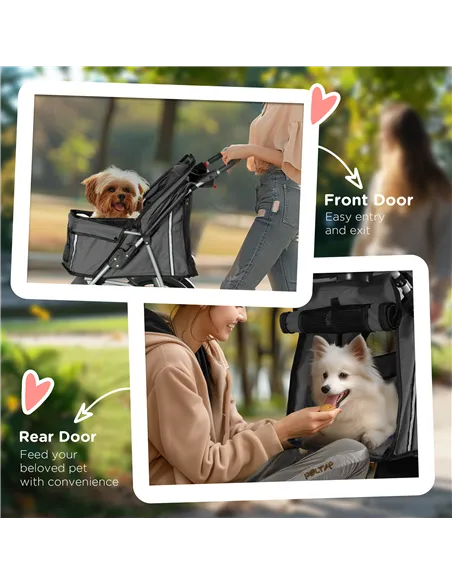 PawHut 3 Wheel Pet Stroller for Small and Miniature Dogs, Charcoal Grey