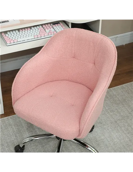 HOMCOM 46-56 cm Teddy Fleece Office Chair - Pink