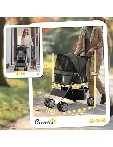 PawHut Foldable Pet Stroller for Small and Miniature Dog, Dark Grey
