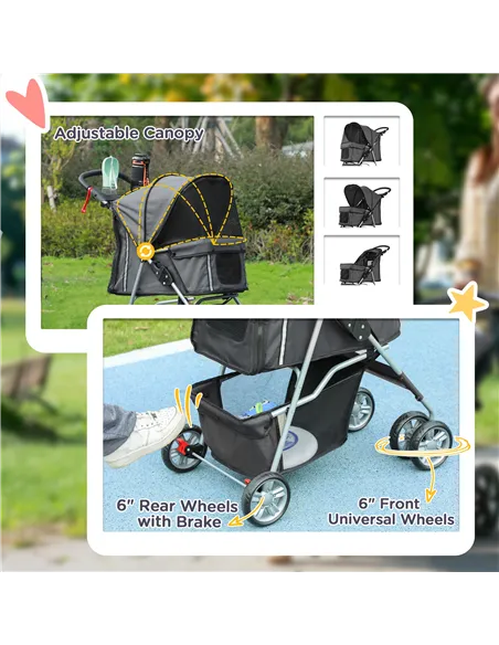 PawHut Foldable Pet Stroller for Small and Miniature Dog, Dark Grey