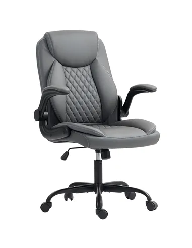 HOMCOM Faux Leather Office Chair. with Flip-Up Armrests - Charcoal Grey