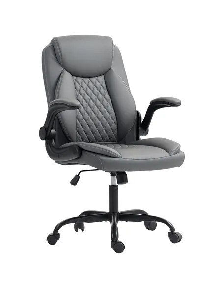 HOMCOM Faux Leather Office Chair. with Flip-Up Armrests - Charcoal Grey