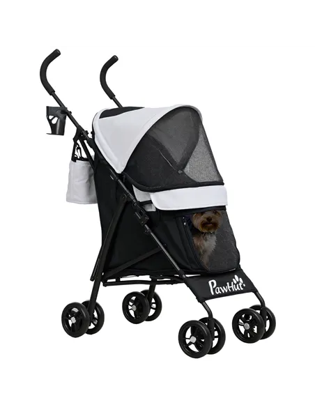 PawHut Foldable Dog Stroller, Lightweight Dog Pram w/ Shoulder Strap, Storage Bag, Cup Holder, Light Grey