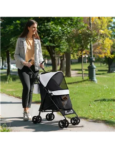 PawHut Foldable Dog Stroller, Lightweight Dog Pram w/ Shoulder Strap, Storage Bag, Cup Holder, Light Grey 2