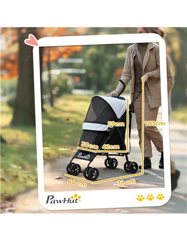 PawHut Foldable Dog Stroller, Lightweight Dog Pram w/ Shoulder Strap, Storage Bag, Cup Holder, Light Grey