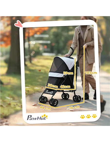 PawHut Foldable Dog Stroller, Lightweight Dog Pram w/ Shoulder Strap, Storage Bag, Cup Holder, Light Grey