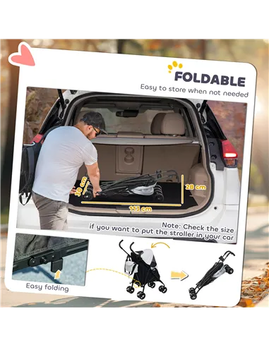 PawHut Foldable Dog Stroller, Lightweight Dog Pram w/ Shoulder Strap, Storage Bag, Cup Holder, Light Grey