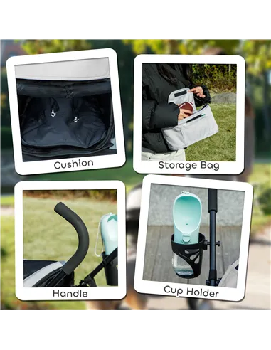 PawHut Foldable Dog Stroller, Lightweight Dog Pram w/ Shoulder Strap, Storage Bag, Cup Holder, Light Grey