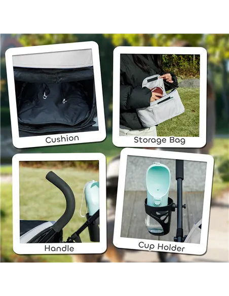 PawHut Foldable Dog Stroller, Lightweight Dog Pram w/ Shoulder Strap, Storage Bag, Cup Holder, Light Grey