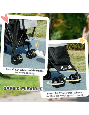PawHut Foldable Dog Stroller, Lightweight Dog Pram w/ Shoulder Strap, Storage Bag, Cup Holder, Light Grey