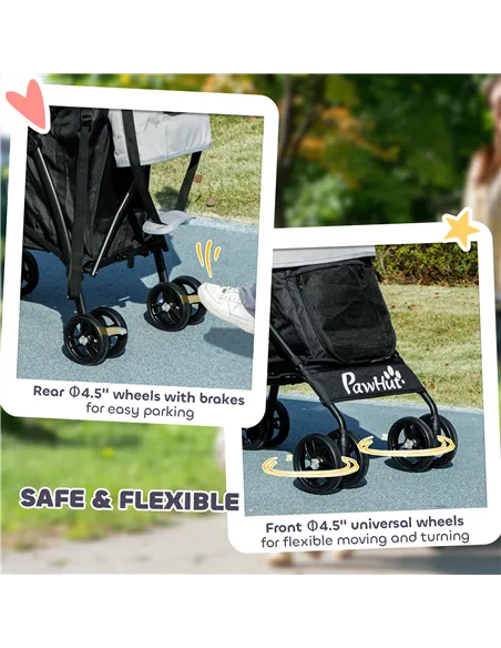 PawHut Foldable Dog Stroller, Lightweight Dog Pram w/ Shoulder Strap, Storage Bag, Cup Holder, Light Grey
