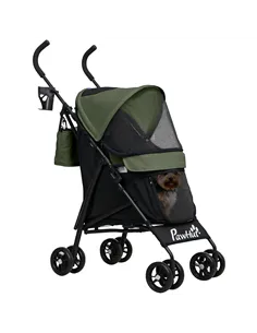 PawHut Foldable Dog Stroller, Lightweight Dog Pram w/ Shoulder Strap, Storage Bag, Cup Holder, Dark Green