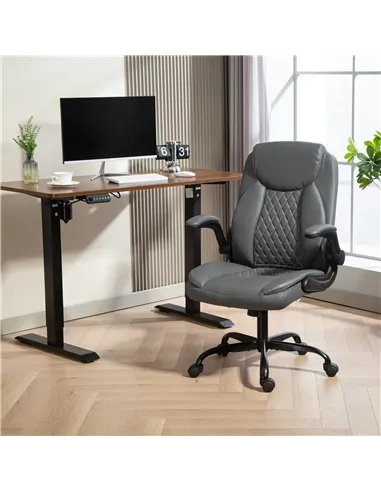 HOMCOM Faux Leather Office Chair. with Flip-Up Armrests - Charcoal Grey