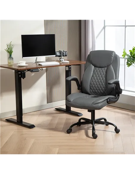 HOMCOM Faux Leather Office Chair. with Flip-Up Armrests - Charcoal Grey