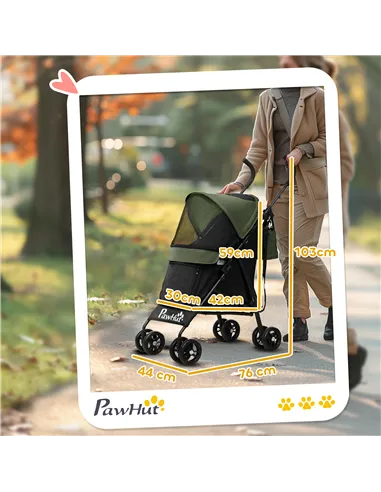 PawHut Foldable Dog Stroller, Lightweight Dog Pram w/ Shoulder Strap, Storage Bag, Cup Holder, Dark Green