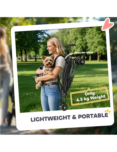 PawHut Foldable Dog Stroller, Lightweight Dog Pram w/ Shoulder Strap, Storage Bag, Cup Holder, Dark Green