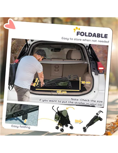 PawHut Foldable Dog Stroller, Lightweight Dog Pram w/ Shoulder Strap, Storage Bag, Cup Holder, Dark Green