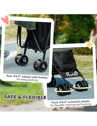 PawHut Foldable Dog Stroller, Lightweight Dog Pram w/ Shoulder Strap, Storage Bag, Cup Holder, Dark Green