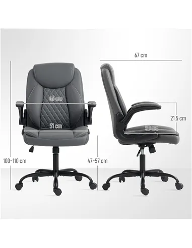 HOMCOM Faux Leather Office Chair. with Flip-Up Armrests - Charcoal Grey