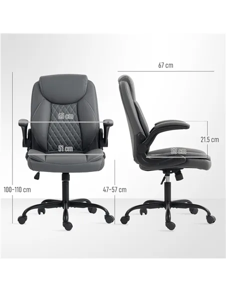 HOMCOM Faux Leather Office Chair. with Flip-Up Armrests - Charcoal Grey