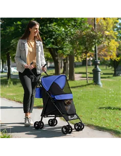 PawHut Foldable Dog Stroller, Lightweight Dog Pram w/ Shoulder Strap, Storage Bag, Cup Holder, Dark Blue 2