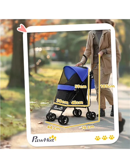 PawHut Foldable Dog Stroller, Lightweight Dog Pram w/ Shoulder Strap, Storage Bag, Cup Holder, Dark Blue