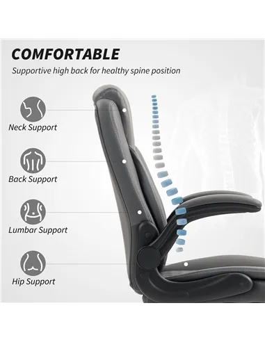 HOMCOM Faux Leather Office Chair. with Flip-Up Armrests - Charcoal Grey