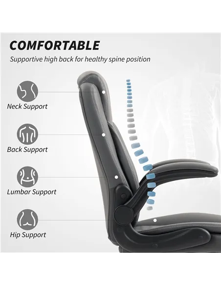 HOMCOM Faux Leather Office Chair. with Flip-Up Armrests - Charcoal Grey