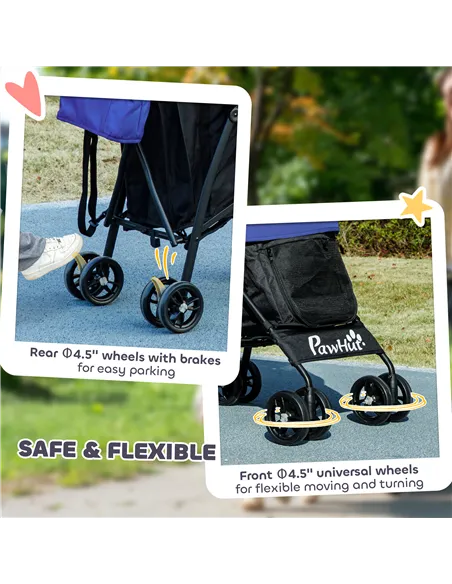 PawHut Foldable Dog Stroller, Lightweight Dog Pram w/ Shoulder Strap, Storage Bag, Cup Holder, Dark Blue