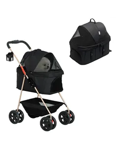 PawHut PawH 3-in-1 Pet Stroller, Folding 4 Wheel Dog Pram with Detachable Carrier for Mini Dogs, Cats, Black
