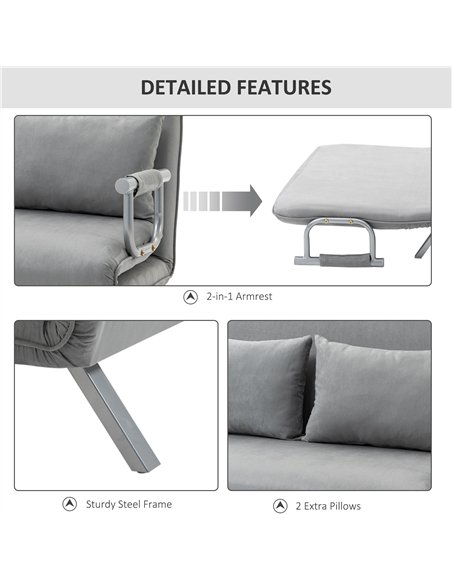 HOMCOM Two-Seater Click-Clack Sofa Bed - Light Grey