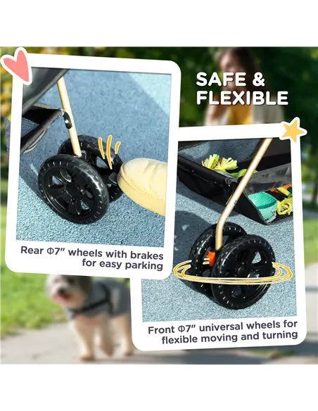 PawHut PawH 3-in-1 Pet Stroller, Folding 4 Wheel Dog Pram with Detachable Carrier for Mini Dogs, Cats, Black