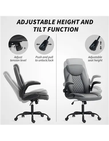 HOMCOM Faux Leather Office Chair. with Flip-Up Armrests - Charcoal Grey