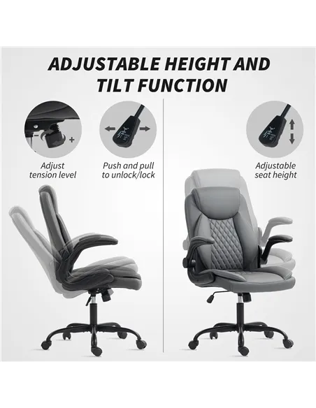 HOMCOM Faux Leather Office Chair. with Flip-Up Armrests - Charcoal Grey