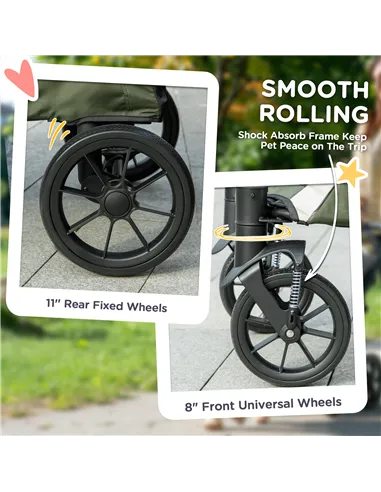 PawHut Foldable Pet Stroller for Large Dogs with Four Big Wheels, Shock-Absorbing Frame, Safety Leashes, Brakes, Dark Green
