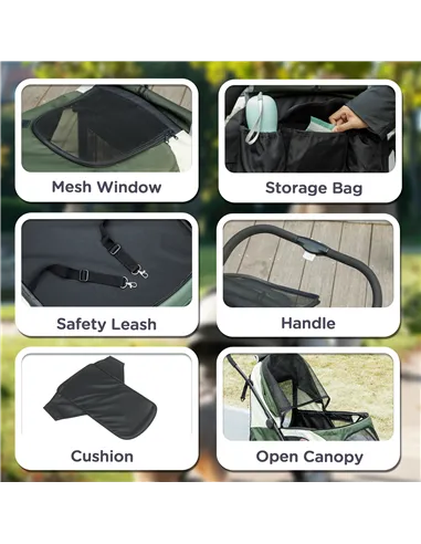 PawHut Foldable Pet Stroller for Large Dogs with Four Big Wheels, Shock-Absorbing Frame, Safety Leashes, Brakes, Dark Green