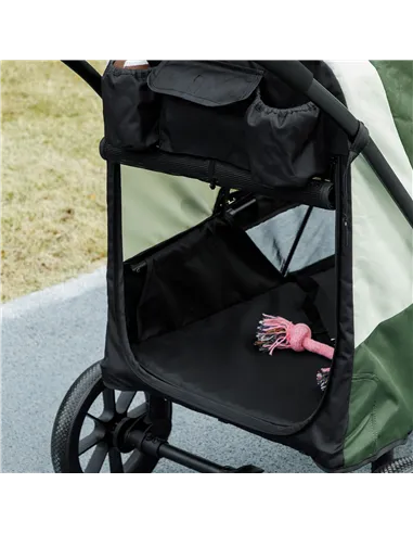 PawHut Foldable Pet Stroller for Large Dogs with Four Big Wheels, Shock-Absorbing Frame, Safety Leashes, Brakes, Dark Green