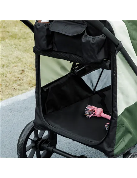 PawHut Foldable Pet Stroller for Large Dogs with Four Big Wheels, Shock-Absorbing Frame, Safety Leashes, Brakes, Dark Green