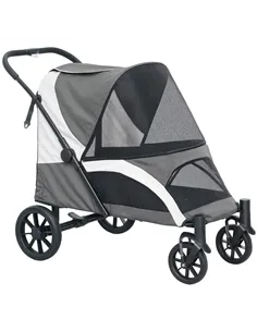 PawHut Foldable Pet Stroller for Large Dogs with 4 Big Wheels, Shock-Absorbing Frame, Safety Leashes, Brakes, Dark Grey