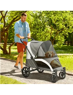 PawHut Foldable Pet Stroller for Large Dogs with 4 Big Wheels, Shock-Absorbing Frame, Safety Leashes, Brakes, Dark Grey 2