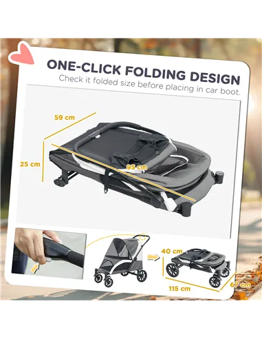 PawHut Foldable Pet Stroller for Large Dogs with 4 Big Wheels, Shock-Absorbing Frame, Safety Leashes, Brakes, Dark Grey