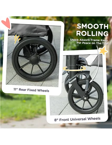 PawHut Foldable Pet Stroller for Large Dogs with 4 Big Wheels, Shock-Absorbing Frame, Safety Leashes, Brakes, Dark Grey