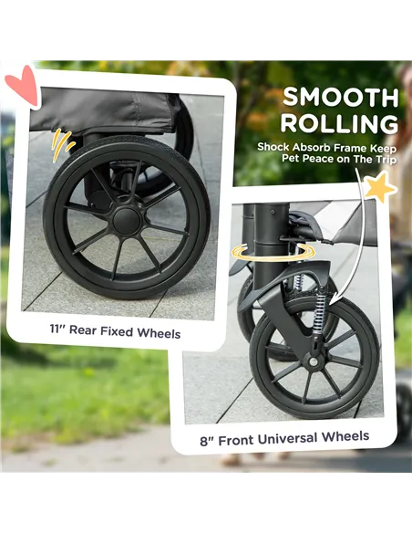 PawHut Foldable Pet Stroller for Large Dogs with 4 Big Wheels, Shock-Absorbing Frame, Safety Leashes, Brakes, Dark Grey