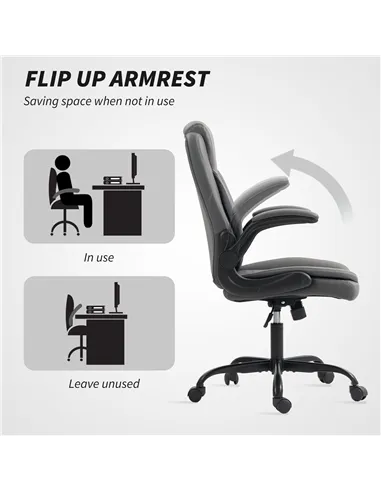 HOMCOM Faux Leather Office Chair. with Flip-Up Armrests - Charcoal Grey