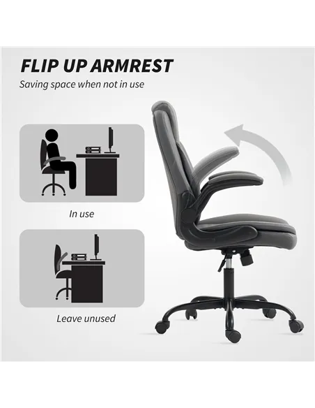 HOMCOM Faux Leather Office Chair. with Flip-Up Armrests - Charcoal Grey