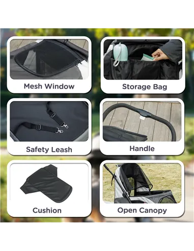 PawHut Foldable Pet Stroller for Large Dogs with 4 Big Wheels, Shock-Absorbing Frame, Safety Leashes, Brakes, Dark Grey